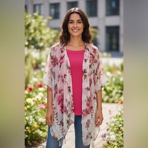 💛 NWT hot pink shirt and matching floral cardigan